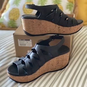 Iris Gobba Black Corkbed wedge leather sandals new